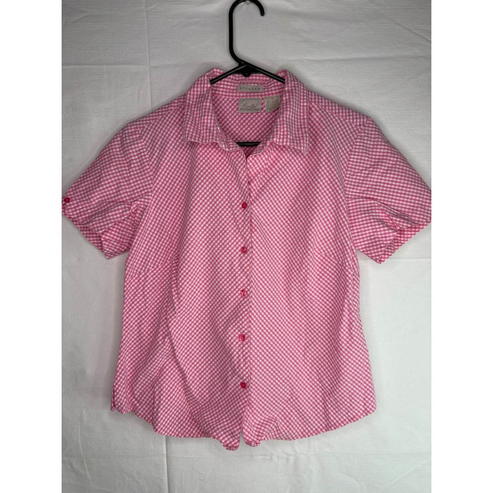 Fiorlini International Pink Gingham Short Sleeve Button Down Shirt Stretch Med
